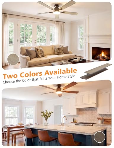 52 Inch Ceiling Fan with Lights - Brown Flush Mount, Remote & App Control, Dimmable LED, Reversible & Quiet Motor