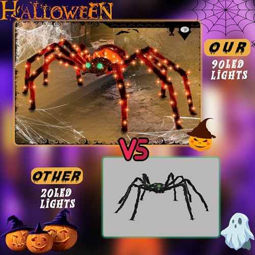 Giant Halloween Spider Light Up Decoration with 90 LED Lights - Zz-003 - Orange, 4.2Ft