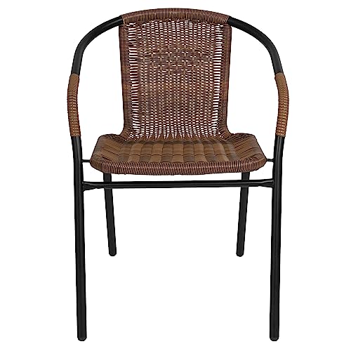Dark Brown Set of 2 Indoor/Outdoor Rattan Dining Chairs - Stackable Bistro Seats