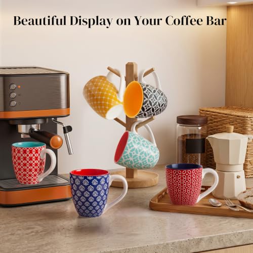 Vibrant Color 16 oz Boho-Mosaic Coffee Mug Set of 6 Large Ceramic Drinkware