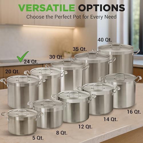NutriChef 24 Quart Stainless Steel Stock Pot with Lid - Heavy Duty, Induction Base