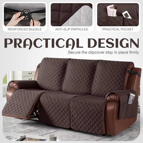 KinCam Waterproof Recliner Sofa Cover 3 Seater Chocolate - Washable, Non-Slip Fit