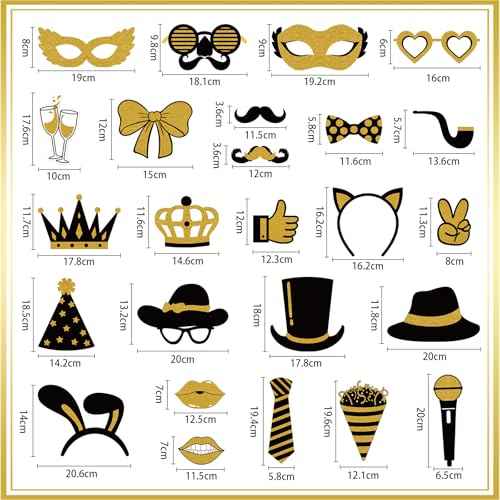 Photo Booth Props, Kaluofan 25PCS Black and Gold Party Decorations, Funny Photo Party Props Accessories for Adults and Kids, Photo Booth Props for Wedding Birthday Christmas New Year¡®s Eve