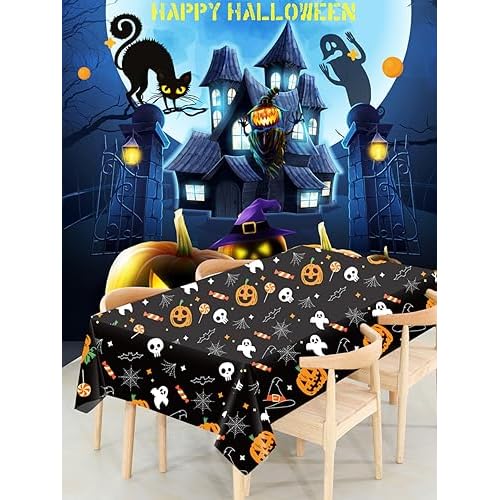 2Pack Halloween Plastic Tablecloths Christmas Plastic Table Covers Cloths BBQ Picnic Halloween Party Oil-Proof Waterproof Table Cloth Pumpkin Ghost TableCover 54 x 108 in