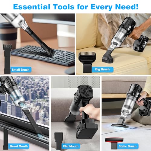 Black Cordless Car Vacuum Cleaner 35000PA Strong Suction Handheld with Dual Batteries
