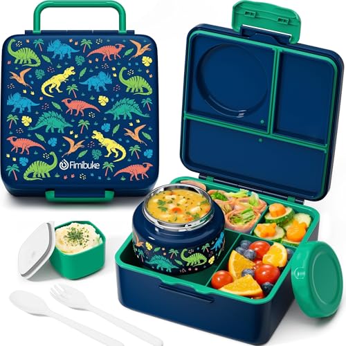 Fimibuke Jungle Dinosaurs Leakproof Kids Bento Lunch Box with 8.5oz Insulated Food Jar