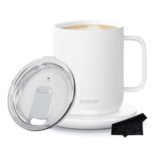 Ember Temperature Control Smart Mug 2, 10oz White, App Controlled Heated Coffee Cup | Double Your Battery Life When You Pair Mug with an Ember Sliding Lid and Signature Series Microfiber Cloth