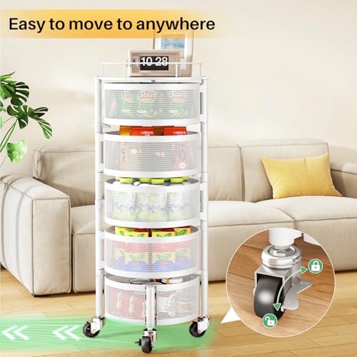 SNTD 5-Tier Rotating Fruit and Vegetable Basket Stand - White