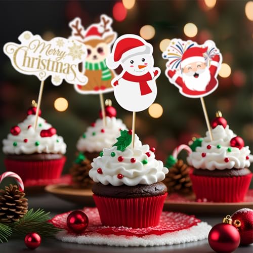 KeaiBear 30pcs Halloween Cupcake Toppers Christmas Variation – Ghost, Pumpkin & Skull Picks