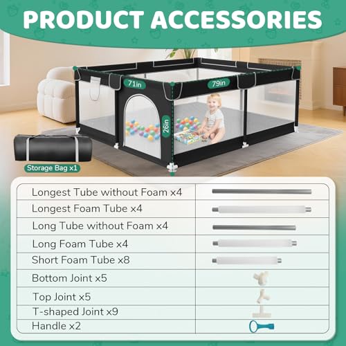 Black Baby Playpen 79x71 Inch Indoor Outdoor Safety Toddler Enclosure