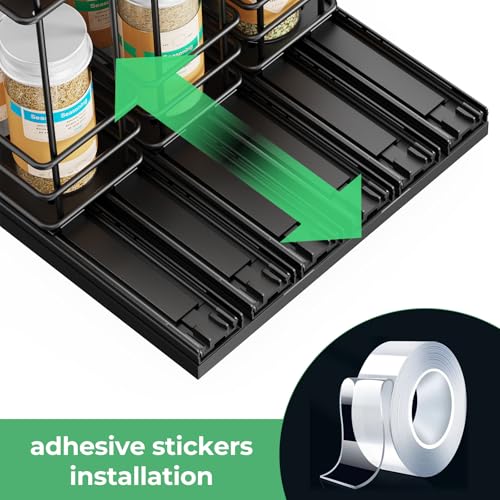 Black Mystozer Pull Out Spice Rack Organizer for Cabinets, 3 Drawers 7.4"