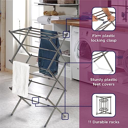 Silver 3-Tier Collapsible Metal Laundry Drying Rack - Space Saving & Heavy Duty