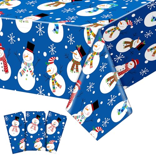 Snowman 3-Piece 54x108 inch Christmas Tablecloths - Snowflake Design (Snowman Variant)