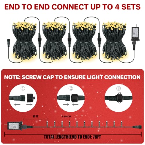 MGYIF 66ft 200 LED Warm White Outdoor Christmas String Lights with 8 Modes & Timer