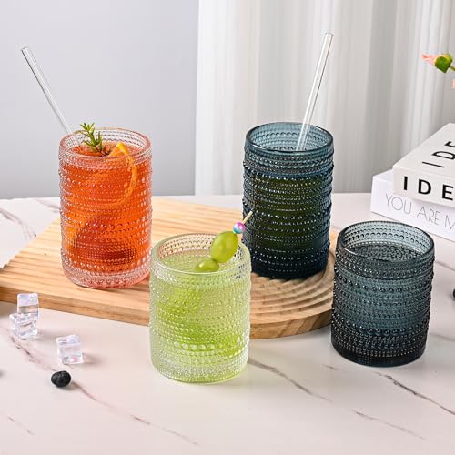 ZMOWIPDL Set of 12 Clear Hobnail Glass Drinking Cups 12oz & 15oz with Straws