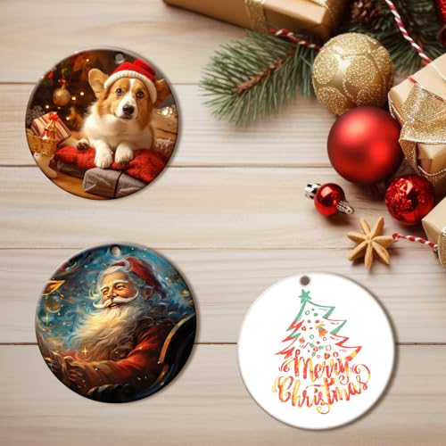 OKBA 50 Pcs Round Sublimation Ceramic Ornaments - Two-Sided White Decor, 3 Inch Christmas & DIY Gifts