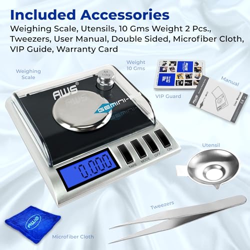 Jewelry & Lab Digital Milligram Scale 20g x 0.001g with Calibration & Accessories - Black Gemini 20