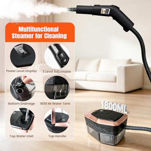 QIJIAA Handheld Steam Cleaner for Home & Car, 3-Level Adjustable, 1.8L Tank