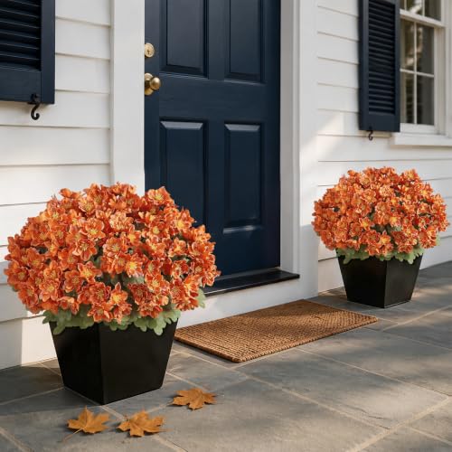 Artificial Fall Camellia Topiary Ball Trees - 2 Pack Orange Potted Plants
