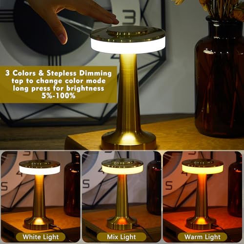Riakrum 4-Pack Gold Rechargeable Cordless LED Table Lamps - Portable & Touch-Control