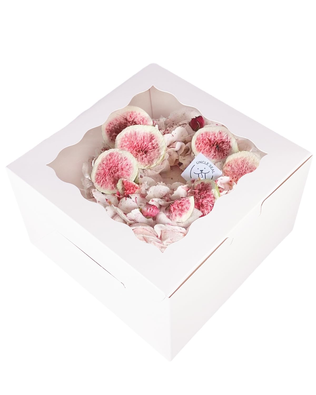 qiqee 10x10x5 Cake Box, 4 Sets White Cake Box with Window ＆ 4 Sets 10" White Cake Round Boards, 10inch Cake Containers
