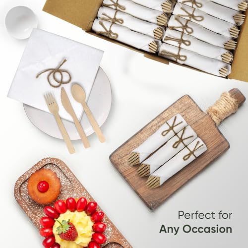 Set of 100 EcoPreps Bamboo Cutlery and Napkin Set - Biodegradable Party Pack