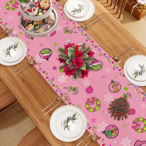 Linen Pink Christmas Table Runner 72 Inches Long Pink Christmas Decor Christmas Xmas Winter Holiday Home Kitchen Dining Room Table Decorations