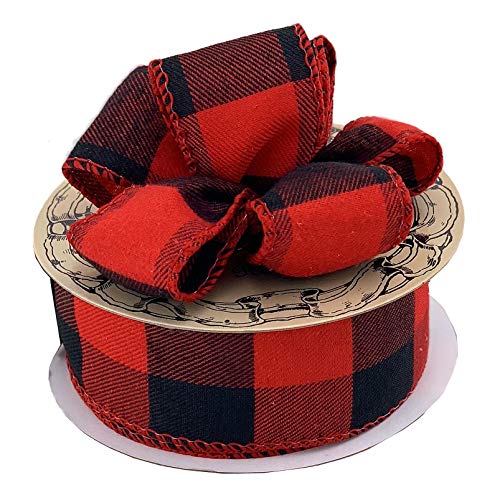 Red Black Buffalo Check Ribbon - 1 1/2" x 10 Yards, Wired Edge, Checkered, Wreath, Presents, Gift Bow, Garland, Swag, Bows, Gift Basket, Fall, Christmas Plaid Ribbon, Valentine's Day