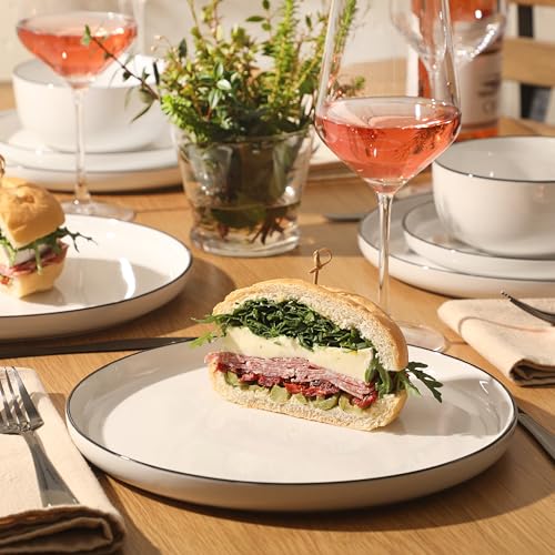 Porcelain Dinnerware Set for 4 - White with Black Rim, 12 Pieces