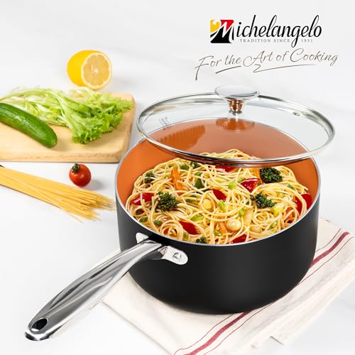 4 Quart Nonstick Saucepan with Lid - Ceramic Coating, Induction Compatible