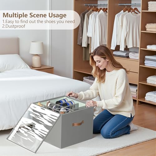 Vincona Large Grey Foldable Shoe Organizer 16-Compartment Closet Storage Bin
