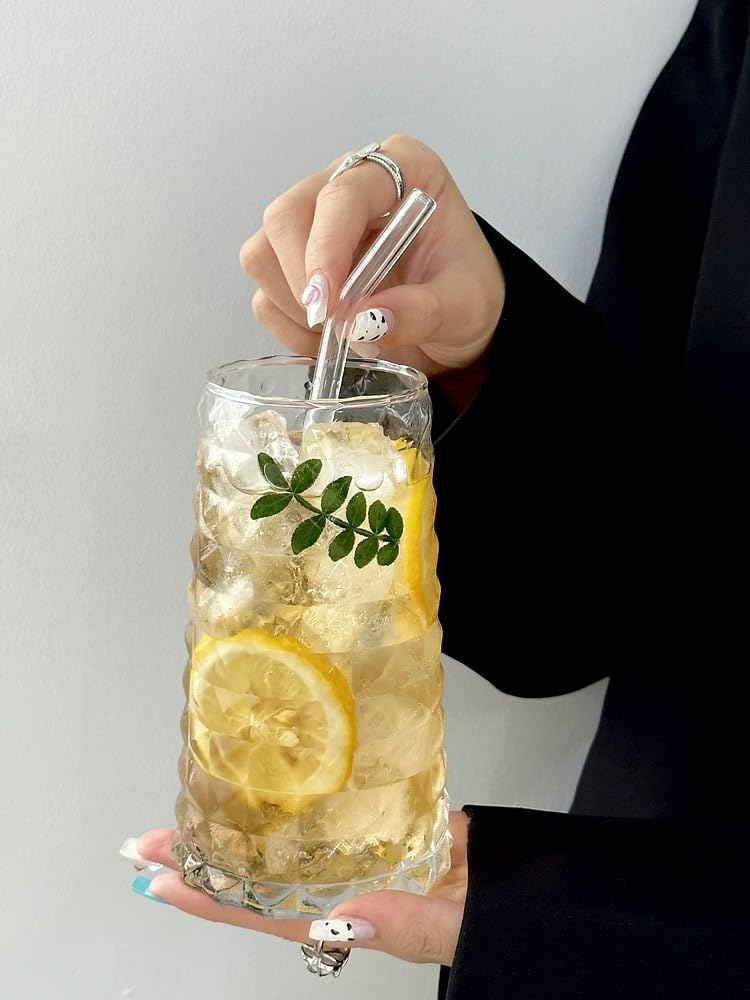 Mohary® 16-Pack Reusable Glass Straws, Clear Glass Drinking Straws, 8.5''x10MM, Set of 6 Straight and 6 Bent with 4 Straw Cleaner Brushes, Shatter Resistant, Perfect for Smoothies, Juice, Tea