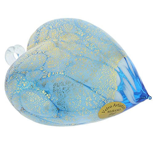 Murano Glass Heart Christmas Ornament with Gold Leaf - Handmade Venice Holiday Decor