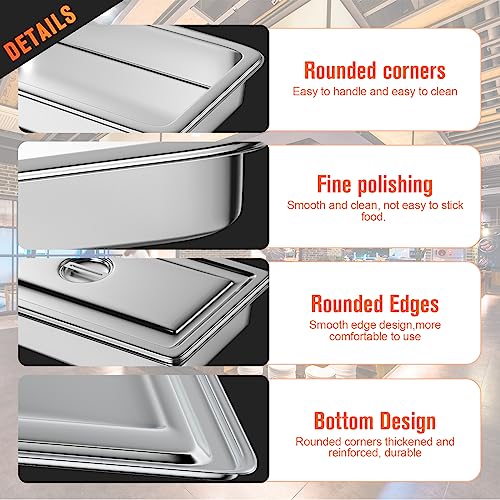 HLHgirl 1/1 Size 4-Inch Deep Stainless Steel Steam Table Pan with Lid - Pack of 4