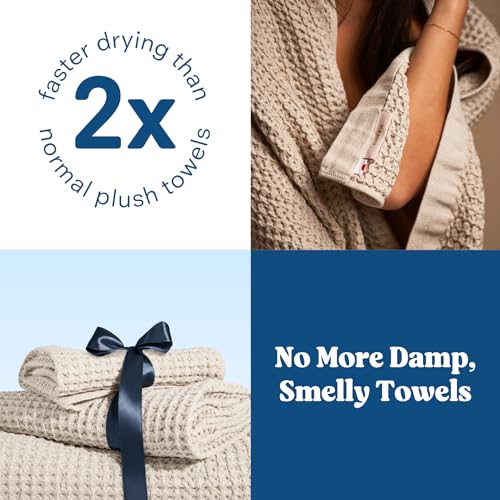 ONSEN Supima Waffle Bath Towel Set - Oatmeal, 3-Piece