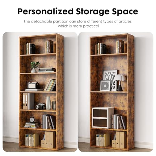 Brown 6-Shelf Tall Bookshelf - Storage Organizer for Books & Home Decor