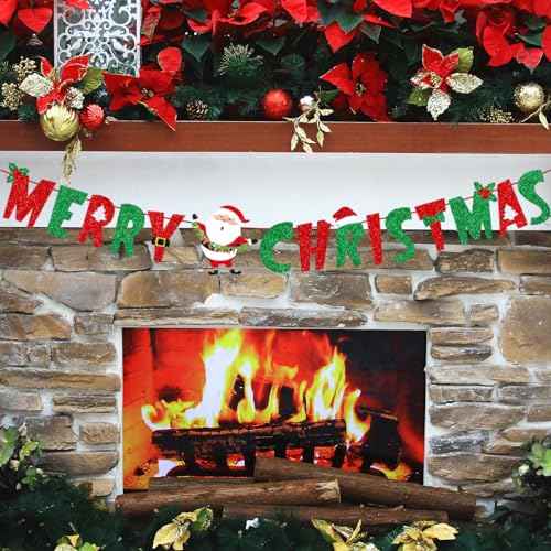 Comelodiant Merry Christmas Banner Glitter Red &Green Christmas Bunting Banner Sign for Xmas Decorations Indoor Christmas Home Wall Fireplace Mantel D?cor
