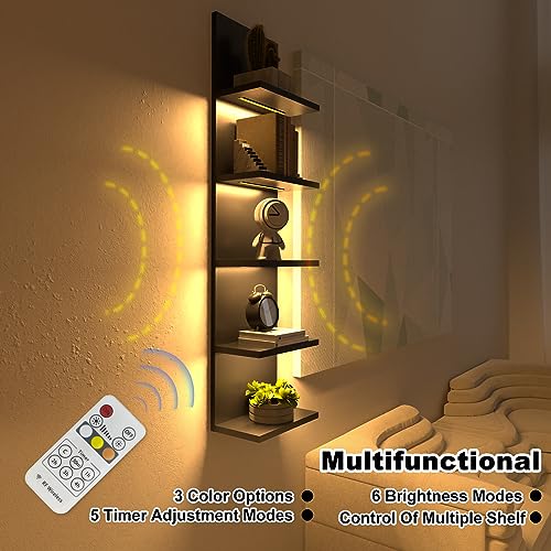 Homaterial 5-Tier Wall Shelf Unit with Light - Black, Modern Floating Shelves