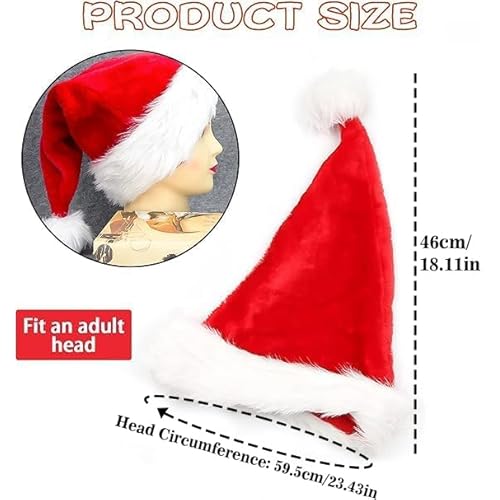 2pcs Fluffy Red Santa Hats Set with Plush Brim and Liner for Adults Men Women - Christmas, New Year Party Supplies & Gifts