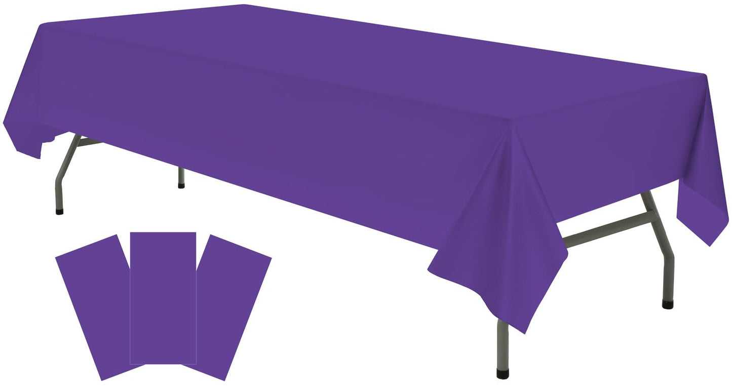 Plastic Purple Tablecloths 3 Pack Violet Disposable Table Covers 54" x 108" Table Cloths for Parties Mermaid Gras Parties Birthdays Weddings, Fits 6 to 8 Foot Rectangle Tables
