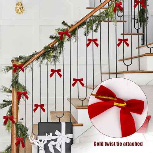 30pcs 3.1inch Small Red Velvet Bows for Christmas Tree Ribbon Bows with Twist Ties for Wreath Garland Handmade Christmas Ornament Crafts Gift Wrapping Treat Bags (Red)