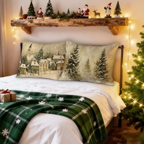 Lanpn Christmas Standard Pillowcase 20x26 Set of 2, House Forest