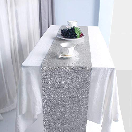 Silver Sequin Table Runner 2 Pack 12x72 Inch for Party & Wedding Decor