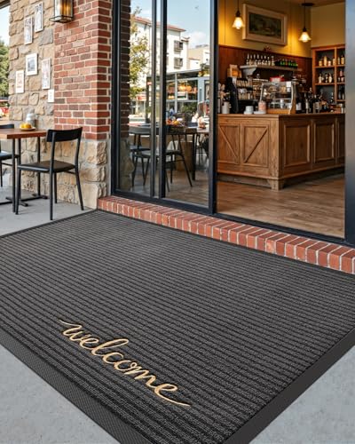 Welcome Grey Front Door Mat 36x60 Rubber Entry Doormat - Outside Entrance
