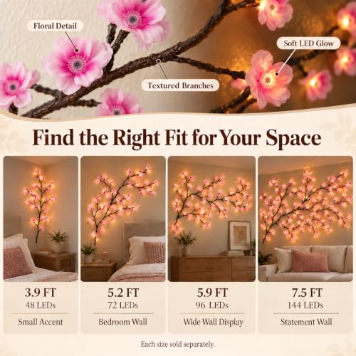 Cherry Blossom LED String Lights with 144 LEDs & Bendable Branches - 2.3M Length