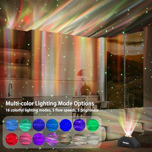 AIRIVO Northern Lights Aurora Projector Star Projector Music Speaker Night Light - Black