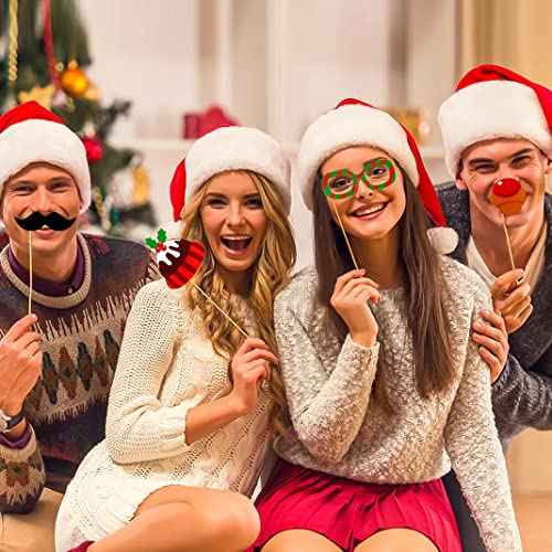 32Pcs Christmas Photo Booth Props, Christmas Party Selfie Prop for Kids Adults, DIY Photography Props Decorations Accessories