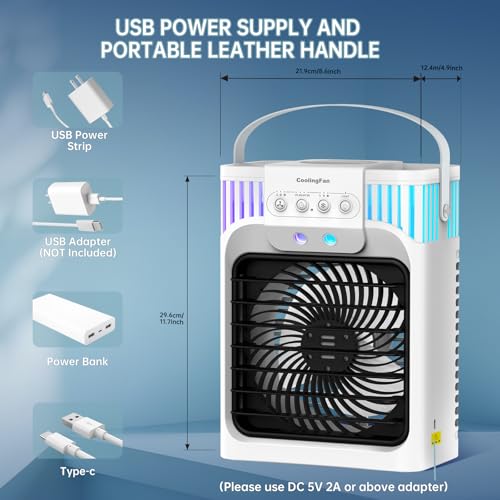 Nicezhiyu White 4-in-1 Portable Air Conditioner with Remote, 3 Speed & Mist Modes