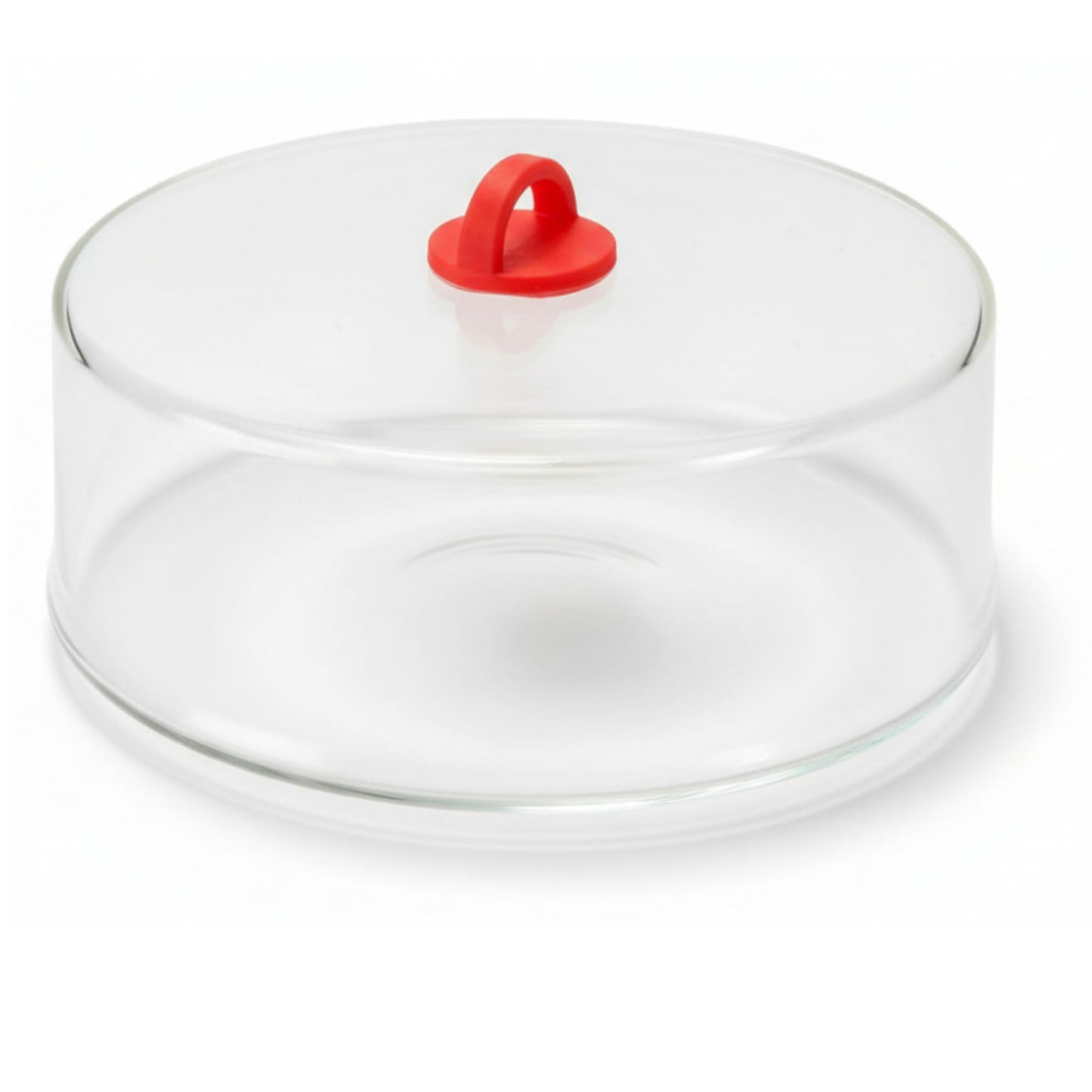 Tall Microwave Tempered Borosilicate Glass Plate Cover with Red Easy-Grip Silicone Handle - Steam Food Without Venting - Microwave/Oven/Stove Safe - 10" x 4"