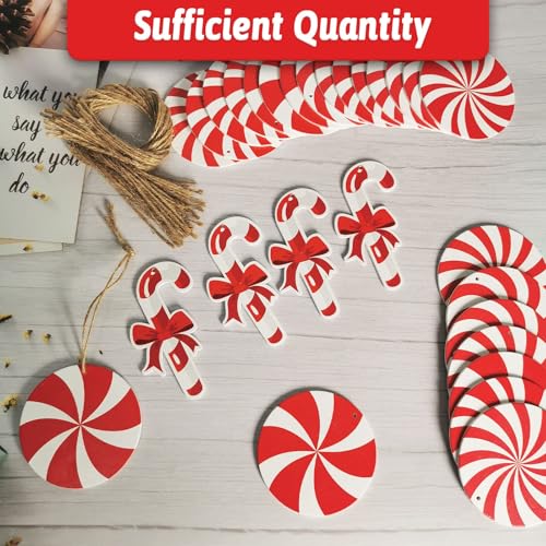 Wooden Peppermint Candy Cane Ornaments - 35-Pack Christmas Tree Decorations